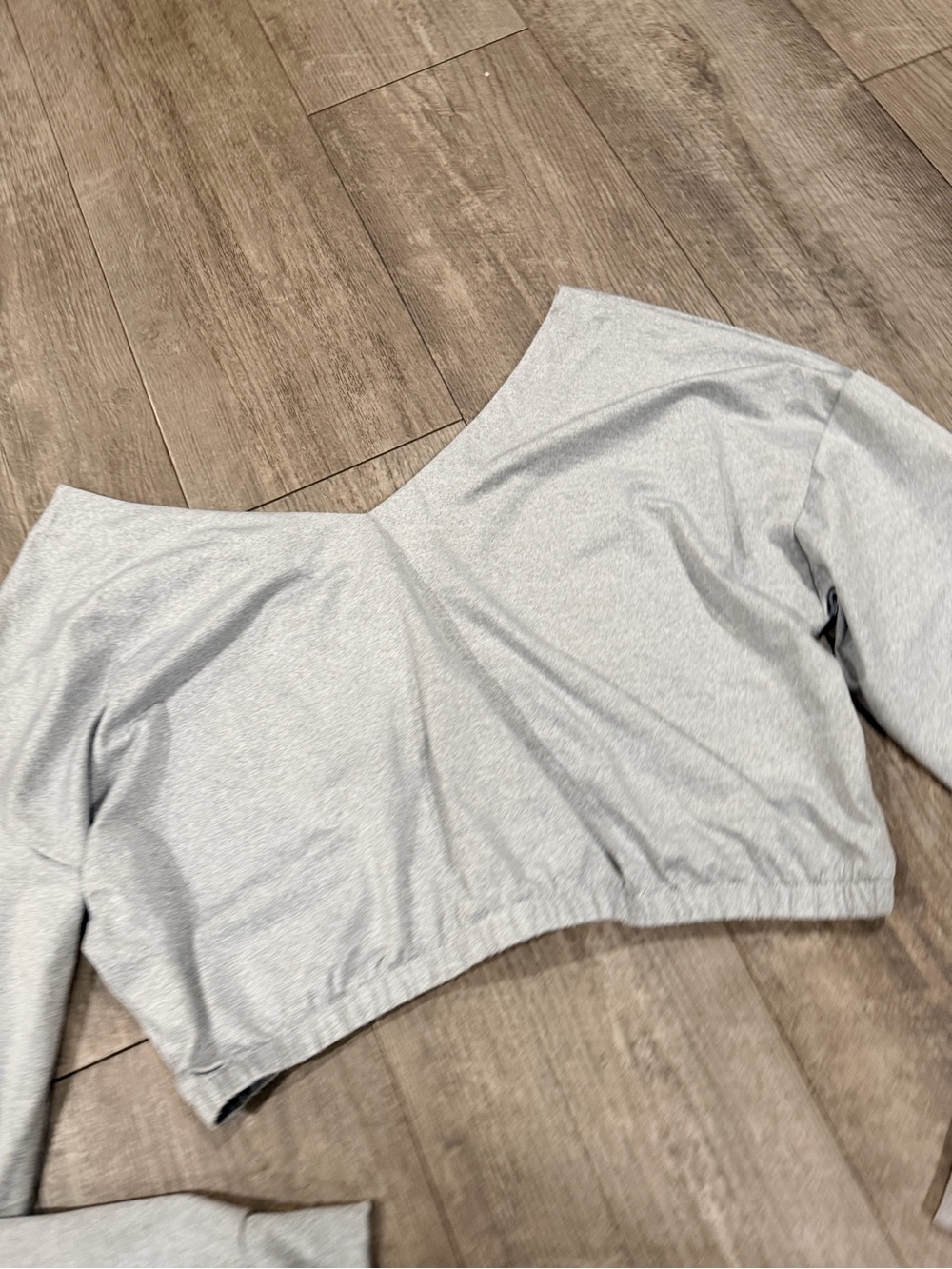 Grey Off-Shoulder Cropped Sweatshirt - Picture 8 of 9
